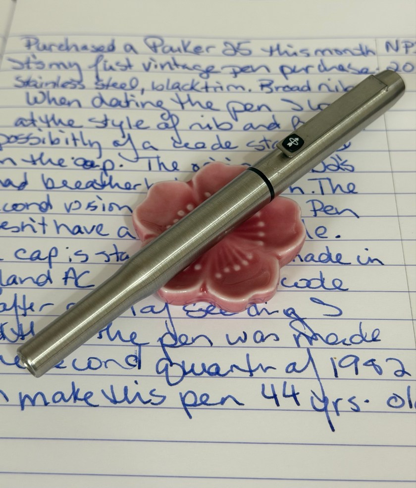 view of the parker 25 on a pen rest
